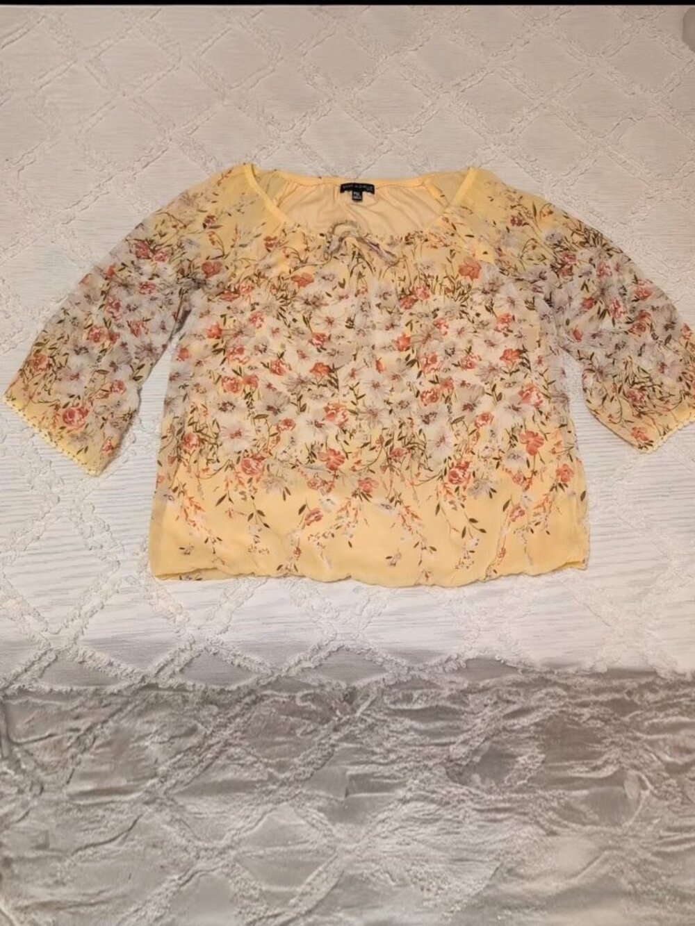 Yellow Floral Women's Top Petite XL
